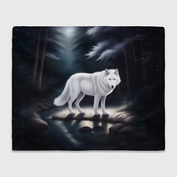 Плед флисовый Белый волк в лесу, цвет: 3D-велсофт