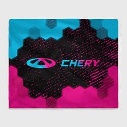 Плед флисовый Chery - neon gradient: надпись и символ, цвет: 3D-велсофт