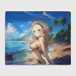 Плед флисовый Девушка сидит на пляже, цвет: 3D-велсофт