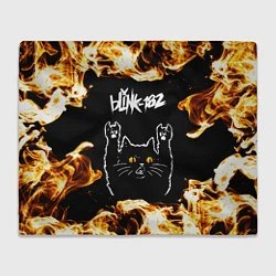 Плед флисовый Blink 182 рок кот и огонь, цвет: 3D-велсофт