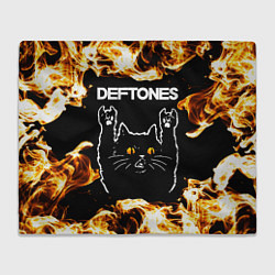 Плед флисовый Deftones рок кот и огонь, цвет: 3D-велсофт