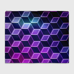 Плед флисовый Неоновые кубы иллюзия, цвет: 3D-велсофт