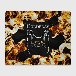 Плед флисовый Coldplay рок кот и огонь, цвет: 3D-велсофт