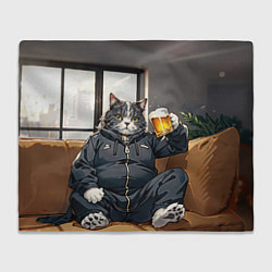 Плед флисовый Толстый кот со стаканом пива, цвет: 3D-велсофт
