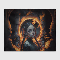 Плед флисовый Готическая девушка с двумя косами в огненном круге, цвет: 3D-велсофт