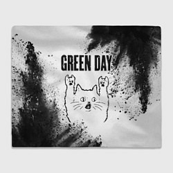 Плед флисовый Green Day рок кот на светлом фоне, цвет: 3D-велсофт