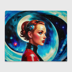 Плед флисовый Девушка связист в космосе, цвет: 3D-велсофт
