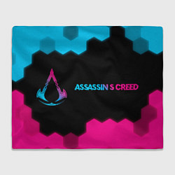 Плед флисовый Assassins Creed - neon gradient: надпись и символ, цвет: 3D-велсофт