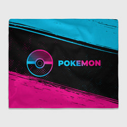 Плед флисовый Pokemon - neon gradient: надпись и символ, цвет: 3D-велсофт