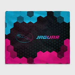 Плед флисовый Jaguar - neon gradient: надпись и символ, цвет: 3D-велсофт