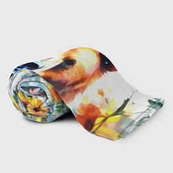 Плед флисовый Морда медведя гризли с цветами акварелью, цвет: 3D-велсофт — фото 2