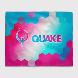 Плед флисовый Quake neon gradient style: надпись и символ, цвет: 3D-велсофт