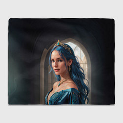 Плед флисовый Девушка принцесса с синими волосами, цвет: 3D-велсофт