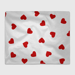 Плед флисовый Красные сердечки на белом, цвет: 3D-велсофт