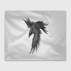 Плед флисовый Чёрный ворон с рунами, цвет: 3D-велсофт