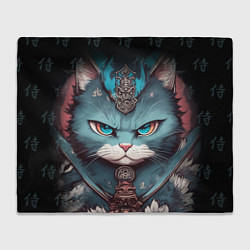 Плед флисовый Кот самурай сердитый, цвет: 3D-велсофт