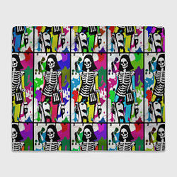 Плед флисовый Разноцветные скелеты девушки - поп-арт - мода, цвет: 3D-велсофт