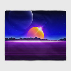 Плед флисовый Mountains - sun - space - vaporwave, цвет: 3D-велсофт