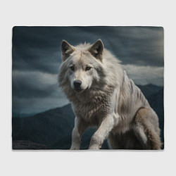 Плед флисовый Белый волк вожак стаи, цвет: 3D-велсофт