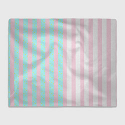 Плед флисовый Полоска Барби и Кена - сплит: нежно-мытный и розов, цвет: 3D-велсофт