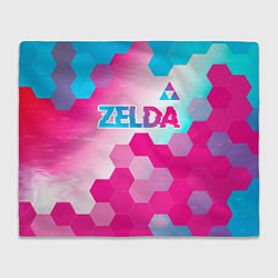 Плед флисовый Zelda neon gradient style: символ сверху, цвет: 3D-велсофт