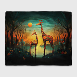 Плед флисовый Жирафы в стиле фолк-арт, цвет: 3D-велсофт