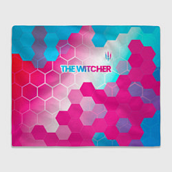 Плед флисовый The Witcher neon gradient style: символ сверху, цвет: 3D-велсофт