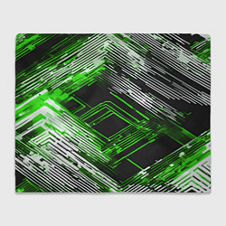 Плед флисовый Киберпанк линии белые и зелёные, цвет: 3D-велсофт