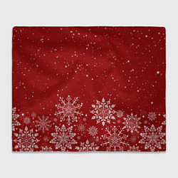 Плед флисовый Текстура снежинок на красном фоне, цвет: 3D-велсофт