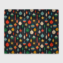 Плед флисовый Новогодние ёлочные игрушки на черном фоне, цвет: 3D-велсофт