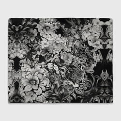 Плед флисовый Чёрно белый цветочны узор, цвет: 3D-велсофт