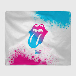 Плед флисовый Rolling Stones neon gradient style, цвет: 3D-велсофт