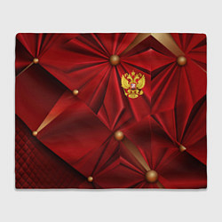 Плед флисовый Золотой герб России на красной абстракции, цвет: 3D-велсофт