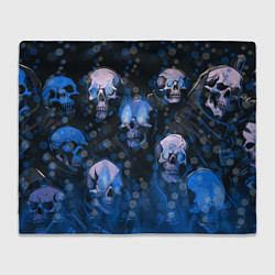 Плед флисовый Синие черепа на чёрном фоне, цвет: 3D-велсофт