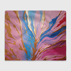 Плед флисовый Жидкая краска синего и розового цвета с золотой кр, цвет: 3D-велсофт
