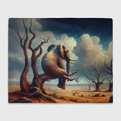 Плед флисовый Слон сидит на ветке дерева в пустыне, цвет: 3D-велсофт
