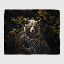 Плед флисовый Медведь солдат в ночном лесу, цвет: 3D-велсофт
