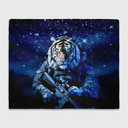 Плед флисовый Тигр солдат снег и звезды, цвет: 3D-велсофт