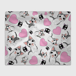 Плед флисовый Влюблённый котик аниме и сердечки, цвет: 3D-велсофт