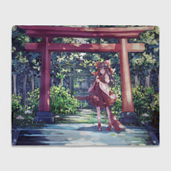 Плед флисовый Touhou Project Рейму возле тории, цвет: 3D-велсофт