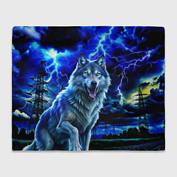 Плед флисовый Грозовой волк с молниями, цвет: 3D-велсофт