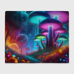 Плед флисовый Планета цветных неоновых грибов, цвет: 3D-велсофт