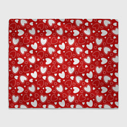 Плед флисовый Белые сердечки на красном фоне, цвет: 3D-велсофт