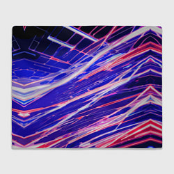 Плед флисовый Белые и красные линии на синем фоне, цвет: 3D-велсофт