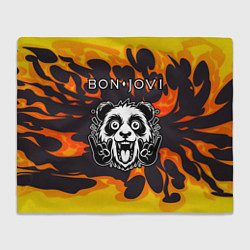 Плед флисовый Bon Jovi рок панда и огонь, цвет: 3D-велсофт