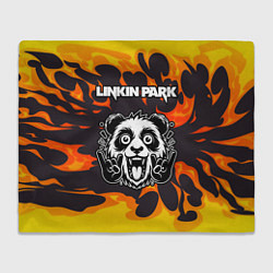 Плед флисовый Linkin Park рок панда и огонь, цвет: 3D-велсофт
