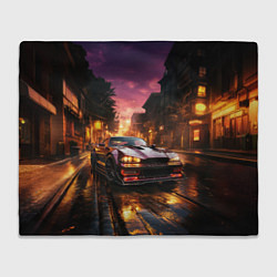 Плед флисовый Спорткар на вечерней улице, цвет: 3D-велсофт