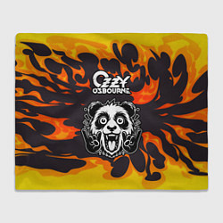 Плед флисовый Ozzy Osbourne рок панда и огонь, цвет: 3D-велсофт