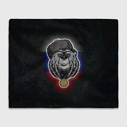 Плед флисовый Медведь с символикой РФ, цвет: 3D-велсофт