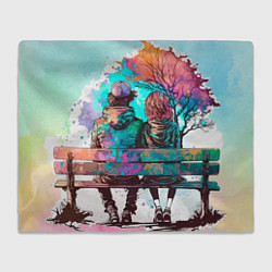 Плед флисовый Девушка с парнем на скамейке, цвет: 3D-велсофт